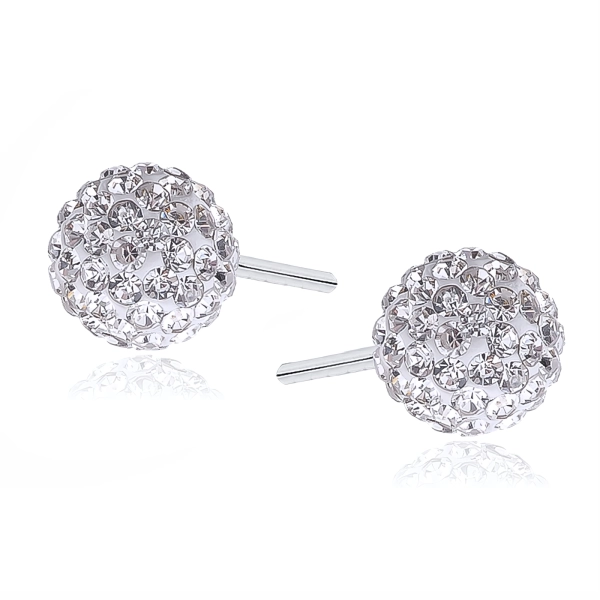 Kolczyki kulki białe kryształki Crystal beads 6mm shamballa discoball srebro 925 925