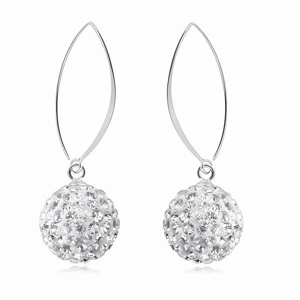 Delikatne wiszące białe kuleczki 10mm Crystal beads shamballa srebro 925