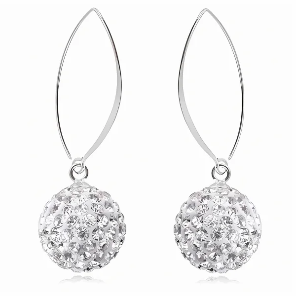 Delikatne wiszące białe kuleczki 12mm Crystal beads shamballa srebro 925