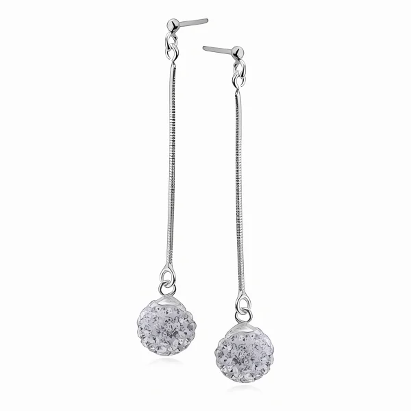 Delikatne wiszące białe kuleczki 8mm Crystal beads shamballa srebro 925