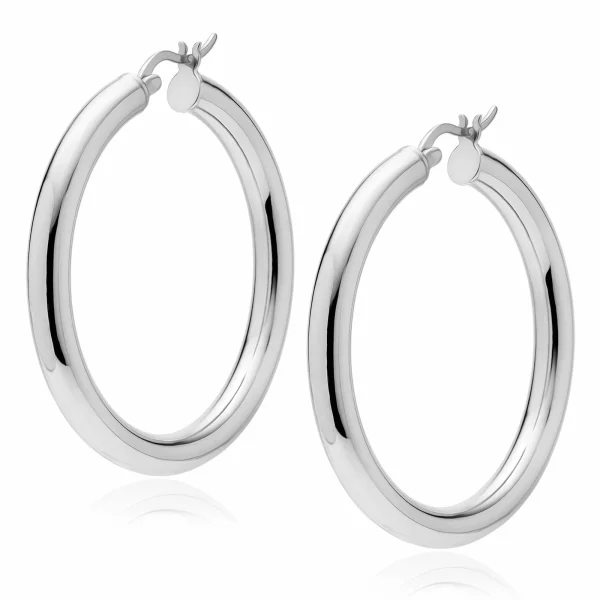 Eleganckie rodowane srebrne kolczyki gładkie koła kółka 4cm polerowane połysk srebro 925