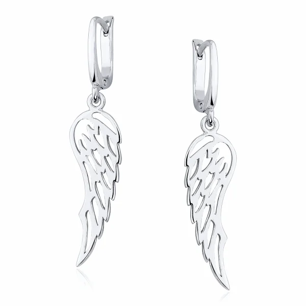 Eleganckie rodowane wiszące srebrne kolczyki celebrytka skrzydła skrzydełka wings srebro 925