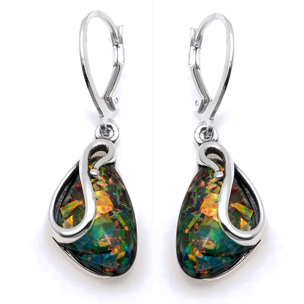 Eleganckie wiszące oksydowane srebrne kolczyki łezki krople szafirowy opal srebro 925