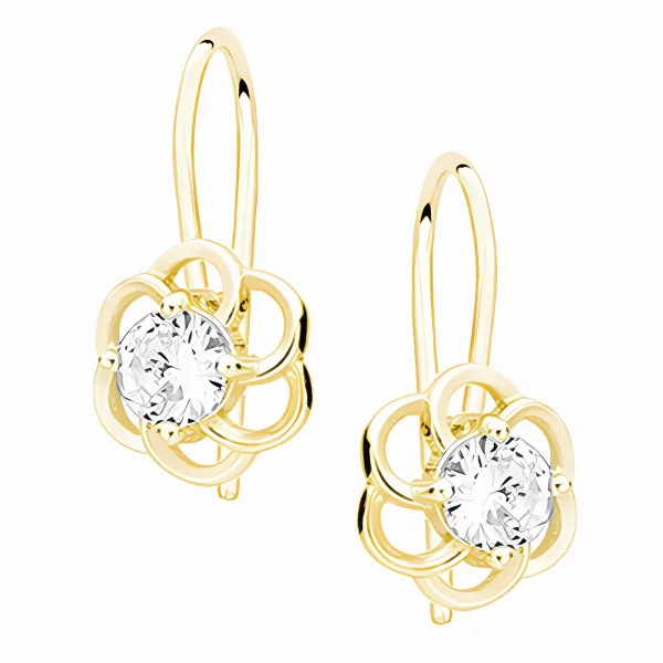 Eleganckie wiszące pozłacane srebrne kolczyki kwiaty flowers białe cyrkonie srebro 925