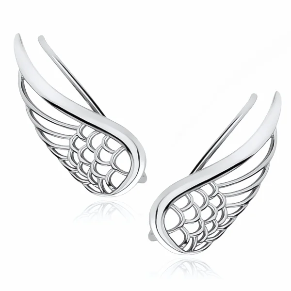 Eleganckie rodowane srebrne kolczyki nausznice skrzydła anioła skrzydełka wings srebro 925
