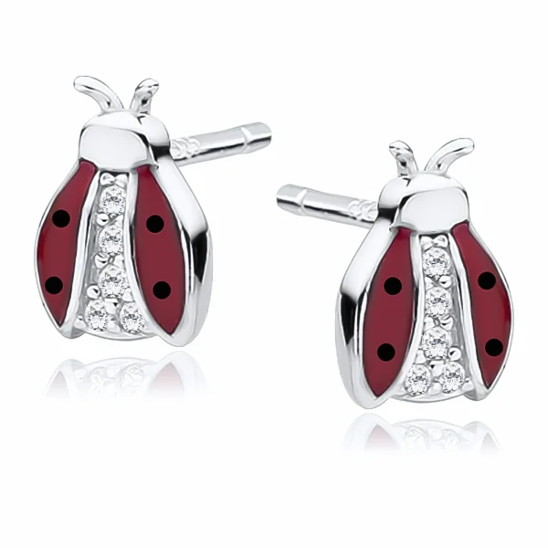 Delikatne rodowane srebrne kolczyki biedronki ladybug srebro 925