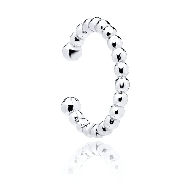 Delikatna rodowana srebrna nausznica kulki kuleczki balls kolczyk na małżowinę ear cuff srebro 925