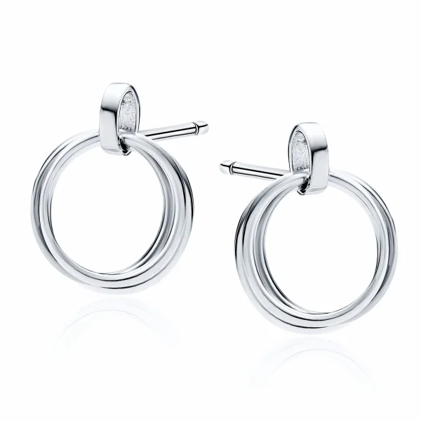 Eleganckie klasyczne wiszące rodowane srebrne kolczyki kółka circle ring srebro 925