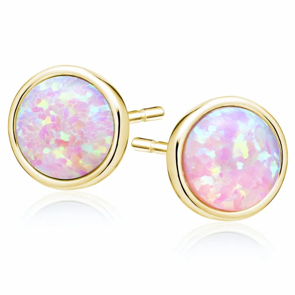 Eleganckie pozłacane srebrne kolczyki kółka różowy opal srebro 925