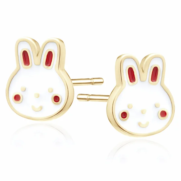 Delikatne pozłacane srebrne kolczyki króliki króliczki rabbits emalia srebro 925