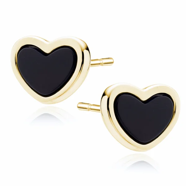 Delikatne pozłacane srebrne kolczyki serca serduszka heart onyks onyx srebro 925