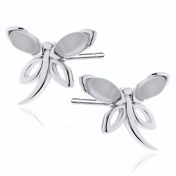 Eleganckie rodowane srebrne kolczyki ważki dragonfly uleksyt srebro 925