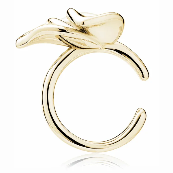 Delikatna pozłacana srebrna nausznica z listkami kolczyk na małżowinę ear cuff srebro 925