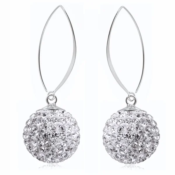 Delikatne wiszące białe kuleczki 14mm Crystal beads shamballa srebro 925