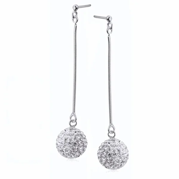 Delikatne wiszące białe kuleczki 14mm Crystal beads shamballa srebro 925