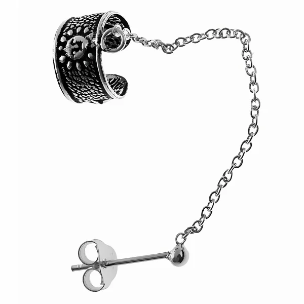 Delikatny oksydowany srebrny kolczyk nausznica ear cuff ze wzorem słońce srebro 925
