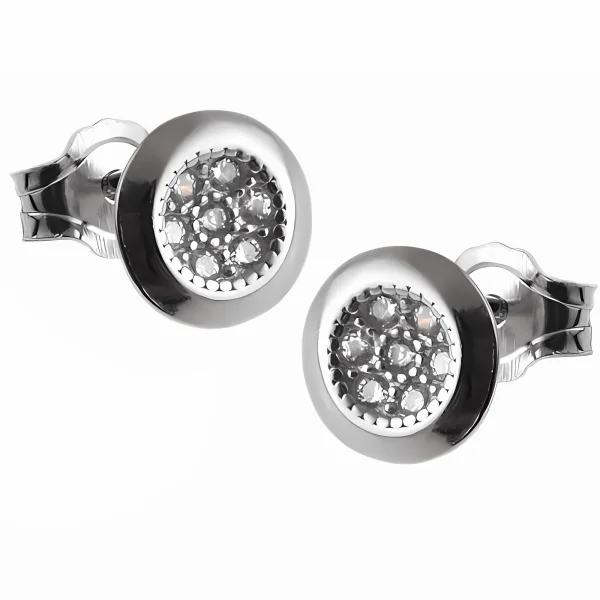 Eleganckie rodowane srebrne kolczyki kółko circle coin białe cyrkonie srebro 925