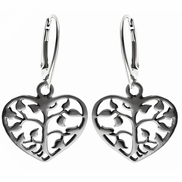 Eleganckie wiszące srebrne ażurowe kolczyki serca heart ażur srebro 925