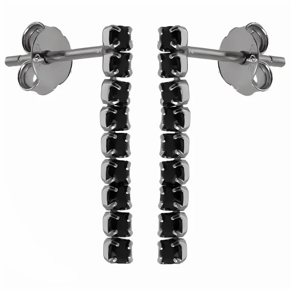 Eleganckie rodowane srebrne kolczyki paski czarne cyrkonie srebro 925