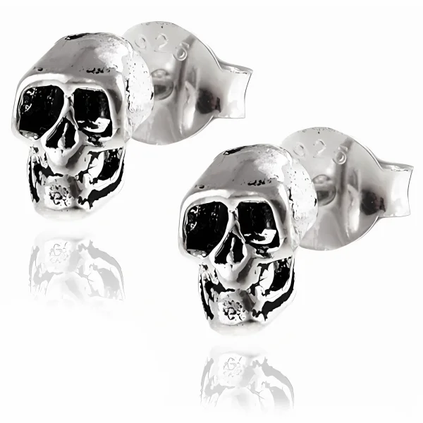 Delikatne oksydowane srebrne kolczyki celebrytki czaszki czacha skull srebro 925