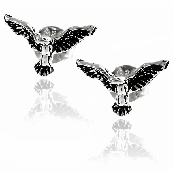 Delikatne oksydowane srebrne kolczyki celebrytki orzeł orzełek ptak bird eagle srebro 925