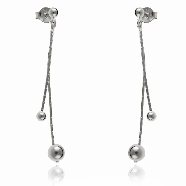 Eleganckie długie wiszące srebrne kolczyki gładkie kulki kuleczki balls srebro 925