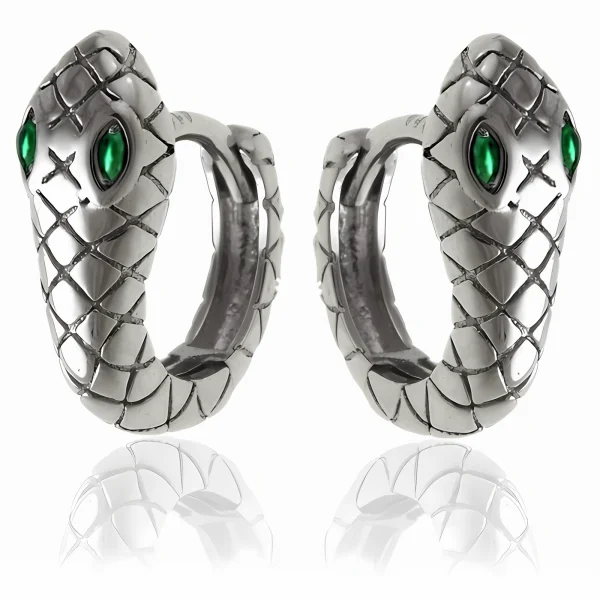 Eleganckie rodowane srebrne gładkie kolczyki kółka węże wąż snake circle cyrkonie srebro 925