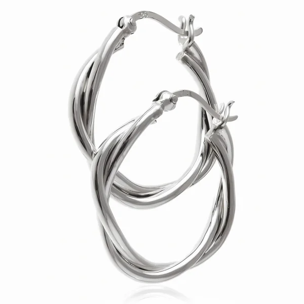 Eleganckie klasyczne srebrne kolczyki gładkie plecione koła kółka 2,5cm srebro 925