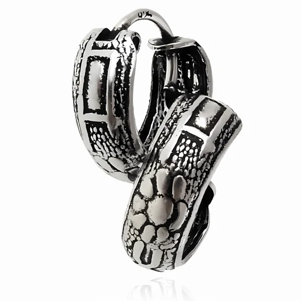 Eleganckie oksydowane srebrne kolczyki koła kółka 1,3cm rynienki z kwiatowym wzorem srebro 925