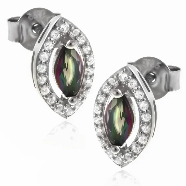Eleganckie rodowane srebrne kolczyki łezki krople tęczowy topaz cyrkonie srebro 925