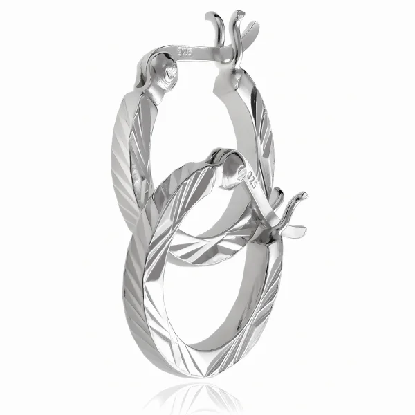 Eleganckie srebrne kolczyki grube koła kółka 1,4cm diamentowany wzór srebro 925