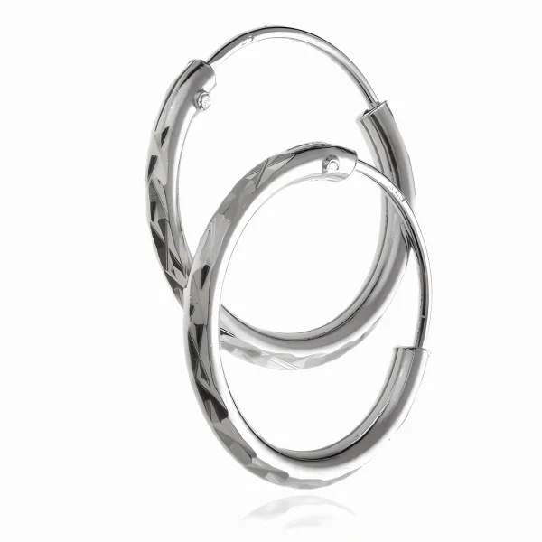 Delikatne srebrne kolczyki grube koła kółka 1,4cm diamentowany wzór srebro 925