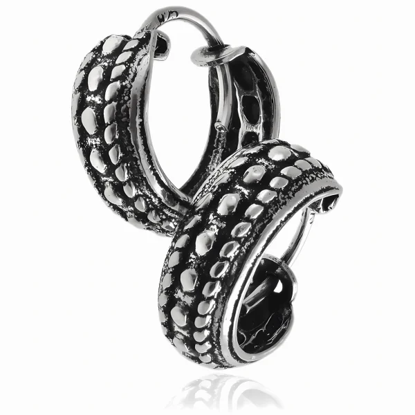 Eleganckie oksydowane srebrne kolczyki koła kółka 1,3cm rynienki ze wzorem srebro 925