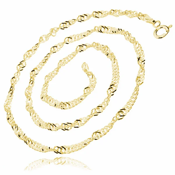 Delikatny pozłacany srebrny skręcany łańcuszek singapur spiralka 1,3mm srebro 925