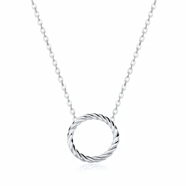 Elegancki rodowany srebrny naszyjnik gwiazd celebrytka kółko ring circle spiralka srebro 925