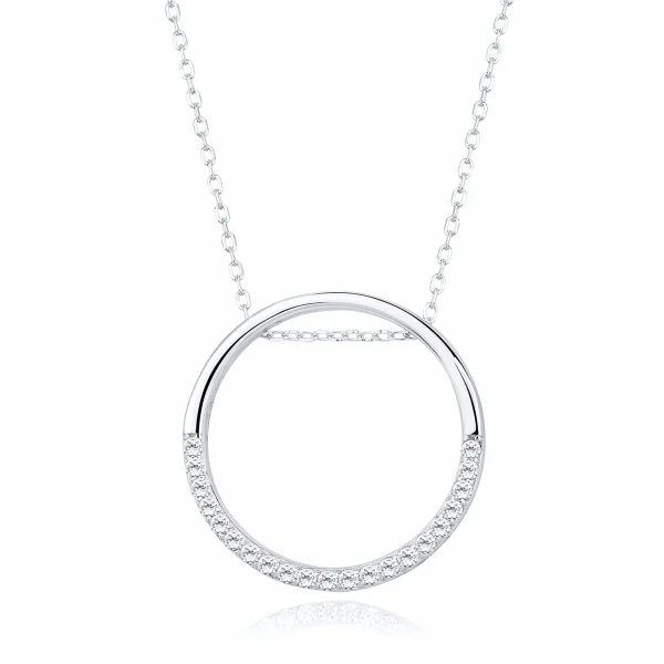 Elegancki rodowany srebrny komplet celebrytka duże kółko circle ring cyrkonie srebro 925