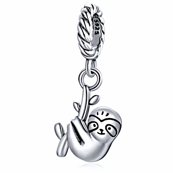 Rodowany srebrny wiszący charms beads leniwiec srebro 925
