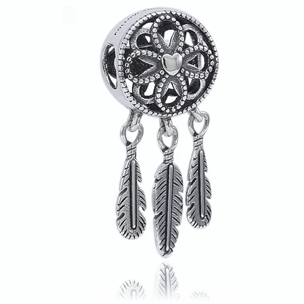 Rodowany srebrny wiszący charms beads łapacz snów dreamcatcher srebro 925