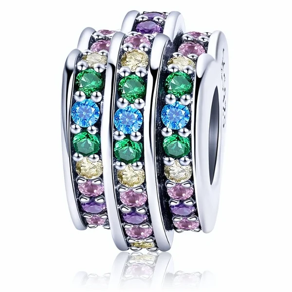 Rodowany srebrny charms beads serce heart kolorowe cyrkonie srebro 925