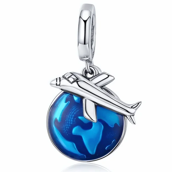 Rodowany srebrny wiszący charms beads samolot plane podróż lot srebro 925
