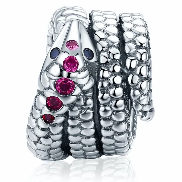 Rodowany srebrny charms beads wąż snake cyrkonie srebro 925