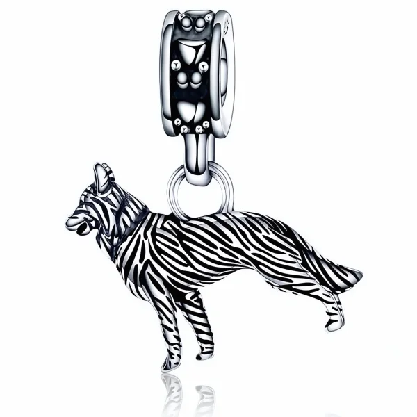 Rodowany srebrny wiszący charms beads przywieszka wilk wolf srebro 925