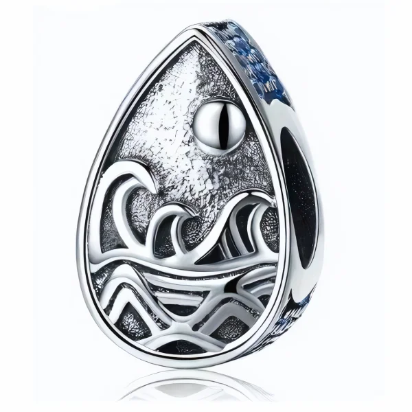 Rodowany srebrny wiszący charms beads plaża morze wakacje lato srebro 925