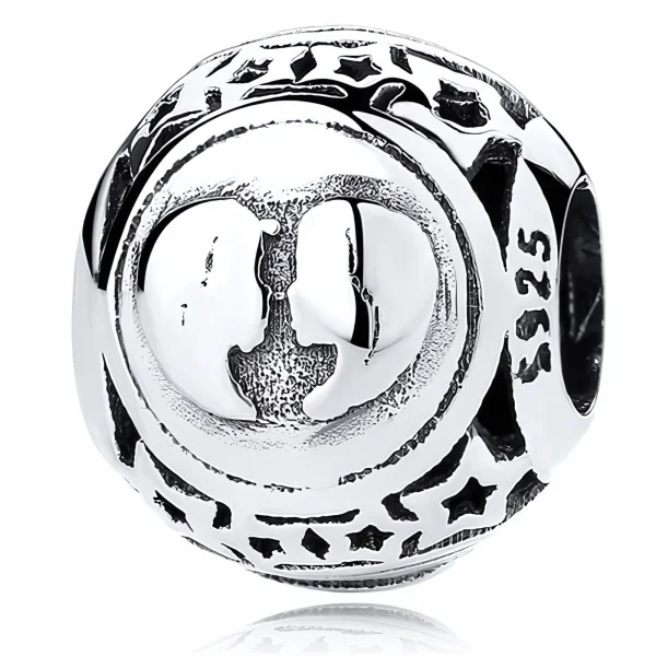 Rodowany srebrny charms beads znak zodiaku bliźnięta srebro 925
