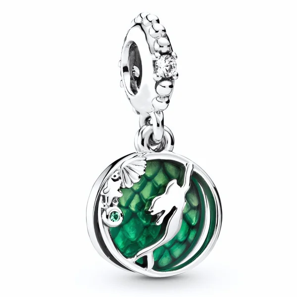 Rodowany srebrny wiszący charms beads syrena syrenka siren srebro 925
