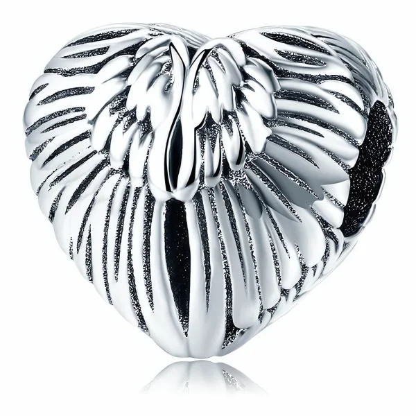 Rodowany srebrny charms beads serce serduszko skrzydła anioła srebro 925