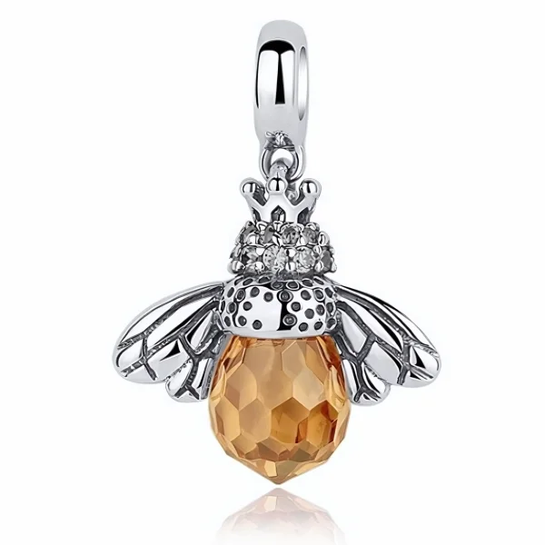 Rodowany srebrny wiszący charms beads pracowita pszczoła pszczółka cyrkonie srebro 925