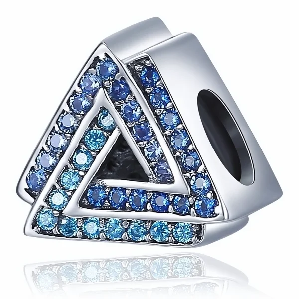 Rodowany srebrny charms beads trójkąt triangle ostrosłup cyrkonie srebro 925