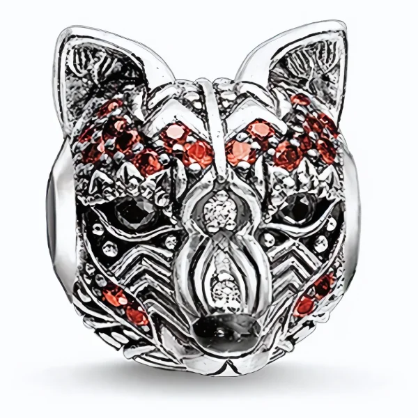 Rodowany srebrny charms beads głowa lisa lisek lis fox cyrkonie srebro 925