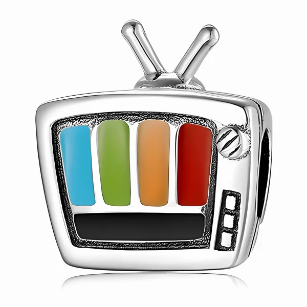 Rodowany srebrny wiszący charms beads telewizor TV srebro 925